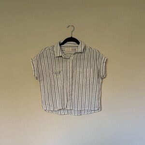 Thread & Supply White and Navy Striped Button-Down Short Sleeve Shirt